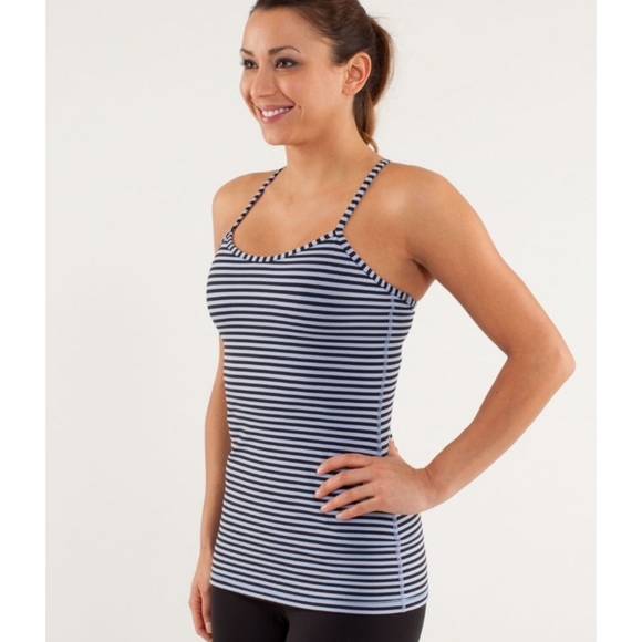 Lululemon Striped Power Y Tank Top Spaghetti Strap Blueish-Purpleish/Black Sz 6 - Picture 5 of 15